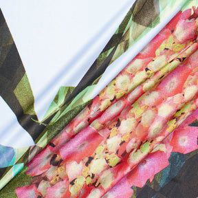 Floral Bloom W Abstract Stripes On Printed Charmeuse Satin Fabric SV581698 1