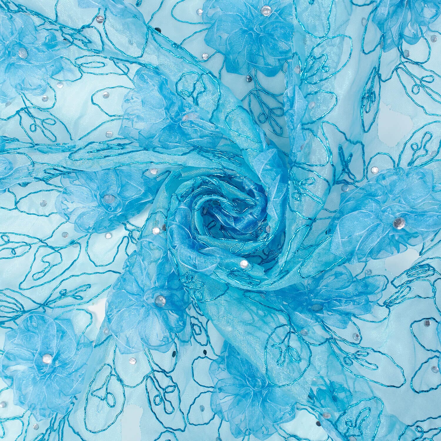 Floral Ribbon Embroidery On Metallic Organza Fabric SV581013 2