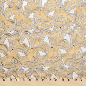 Embroidered Floral Rhinestone Eyelet Voile Fabric SV581049 4