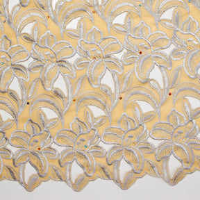 Embroidered Floral Rhinestone Eyelet Voile Fabric SV581049 3