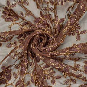 Brown Metallic Corded Tulip Lace Fabric SV576531 3