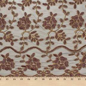 Brown Metallic Corded Tulip Lace Fabric SV576531 4