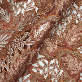 Spring Floral Leaf Lace Fabric SV576511 Brown 1
