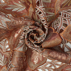 Spring Floral Leaf Lace Fabric SV576511 Brown 2