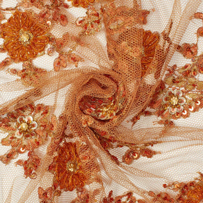 Orange Floral Embroidery On Lace Fabric SV580932 1