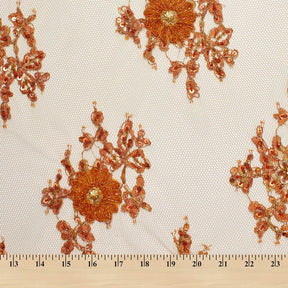 Orange Floral Embroidery On Lace Fabric SV580932 2