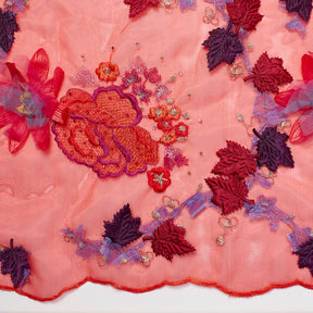 Red Blossom Floral Patch Double Layer Organza Fabric SV576443 3