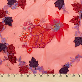 Red Blossom Floral Patch Double Layer Organza Fabric SV576443 4