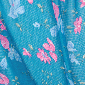 Spring Floral Printed Georgette Fabric SV581638 Turquoise 1