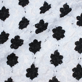 White Black Ribbon Rosette On Taffeta Fabric SV576072 1