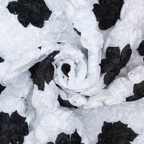 White Black Ribbon Rosette On Taffeta Fabric SV576072 2