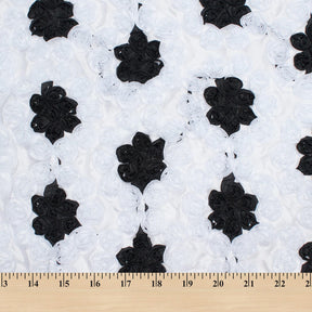 White Black Ribbon Rosette On Taffeta Fabric SV576072 3