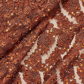 Beaded Sequin Leaf Embroidery On Mesh Fabric SV581177 1