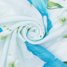 Hibiscus Floral Printed Glitter Voile Fabric SV581684 Blue 2