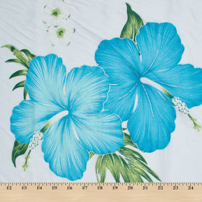 Hibiscus Floral Printed Glitter Voile Fabric SV581684 Blue 3