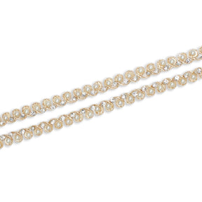 8 Millimeter Beaded Rhinestones Metallic Cording On Mesh SV581916 Beige A1