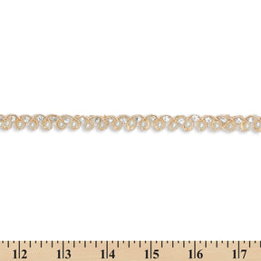 8 Millimeter Beaded Rhinestones Metallic Cording On Mesh SV581920 Champagne A9