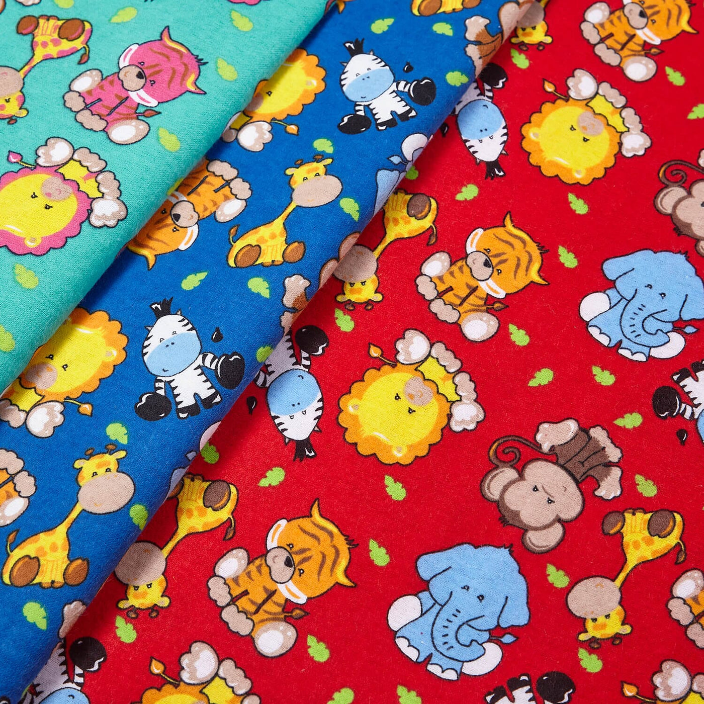 Zoo Animals Printed Cotton Flannel Fabric Group