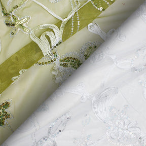 Embroidered Floral Ribbon And Sequins On Mesh Fabric Group