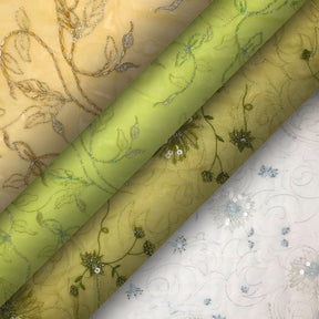 Floral Vine Metallic Embroidery Beaded Georgette Lace Fabric Group