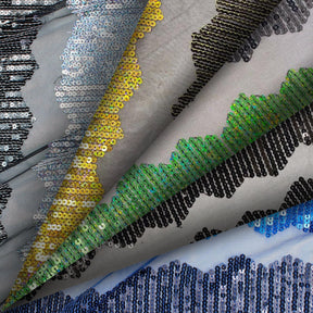 Zig Zag Stripe Sequins On Mesh Fabric Group