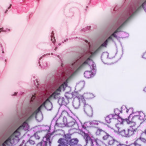 Rhinestone Floral Ribbon With Corded Sequined Vines On Mesh Fabric Group