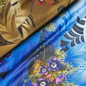 Abstract Floral Bouquet Printed Charmeuse Satin Fabric Group