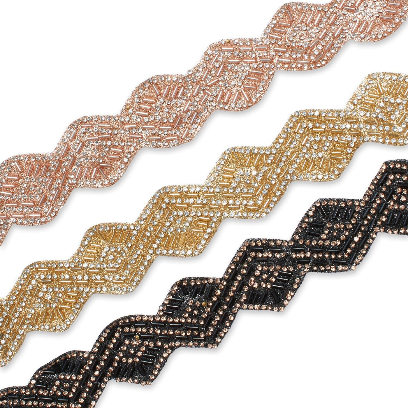 1.25 Inch Beaded Rhinestone Glitter Infused Iron On Scalloped Mesh Fabric Trim Group Image