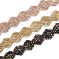 1.25 Inch Beaded Rhinestone Glitter Infused Iron On Scalloped Mesh Fabric Trim Group Image