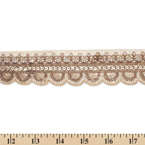 2 Inch Regal Gold Metallic Sequined Cording On Plain Woven Trim SV580403 Cream A9