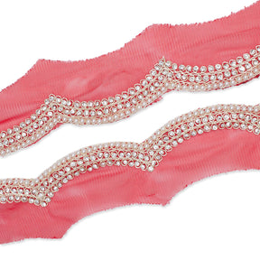 3 Inch Scalloped Regal Rhinestones Beads Metallic Cording On Polyester Mesh Trim SV581898 Red A1