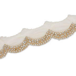 2 Inch Scalloped Regal Rhinestones Beads Metallic Cording On Polyester Mesh Trim SV582085 Beige A2