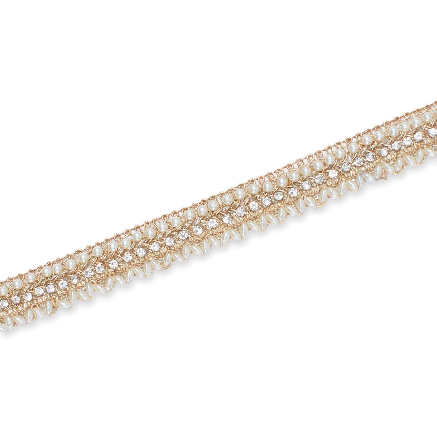 3/4 Inch Pearly Beaded Rhinestone Metallic Corded Fabric Trim SV582733 Champagne Image A3