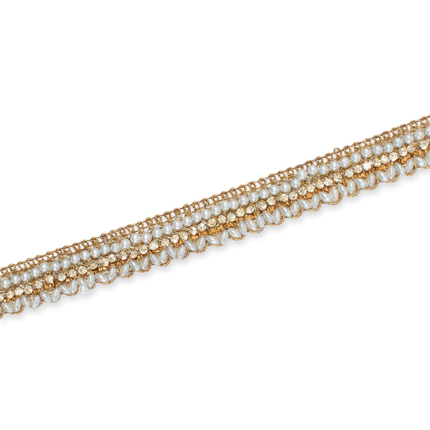 3/4 Inch Pearly Beaded Rhinestone Metallic Corded Fabric Trim SV582736 Antique Gold Image A3