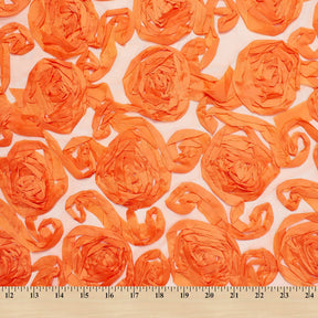 Taffeta Ribbon Rosette On Mesh Fabric SV581183 Orange 3