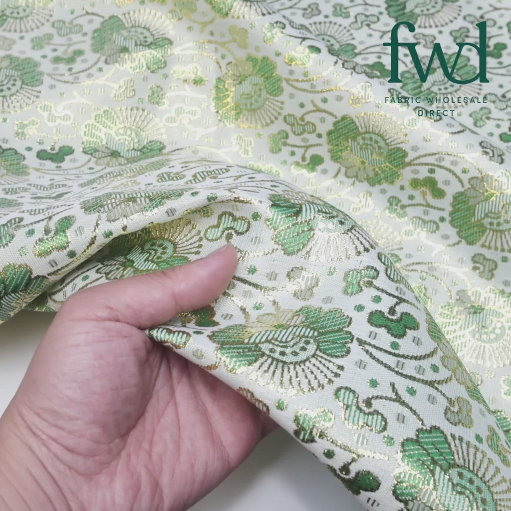 Lucky Clover Floral Metallic Satin Jacquard Fabric Video|SV581242