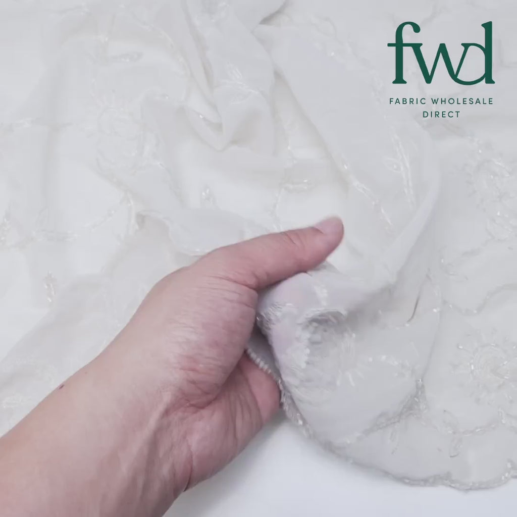Off White Sunset Embroidery Beads Sequins Fabric SV576147 5