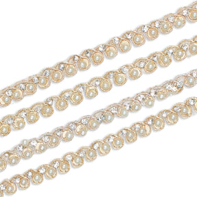 8 Millimeter Beaded Rhinestones Metallic Cording On Mesh Group