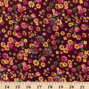 Coreopsis Crepe De Chine Print Fabric SV577816 Burgundy 3