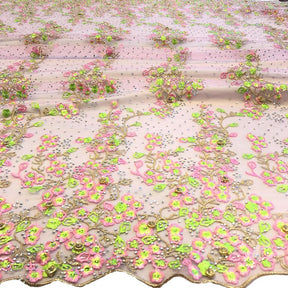 Pink Farina Beaded Embroidery Sequins On Mesh Fabric SV574571 1