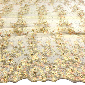 Yellow Farina Beaded Embroidery Sequins On Mesh Fabric SV574574 1