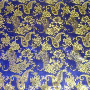 Paisley Flower Metallic Brocade Fabric SV570751 Royal Blue / Gold 1