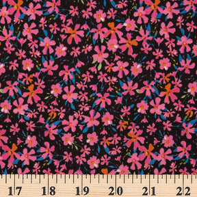 Melastoma Crepe De Chine Print Fabric SV577802 Black / Pink 3