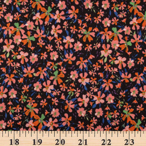 Melastoma Crepe De Chine Print Fabric SV577803 Black / Peach 3