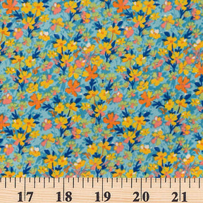 Impatiens Crepe De Chine Print Fabric SV577808 Cyan 3