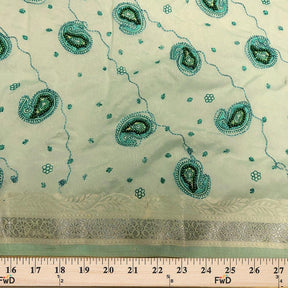 Green Paisley Beaded Embroidery On Organza SV574782 5