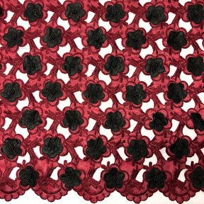 Black Floral Embroidery On Red Organza Lace Fabric SV575699 1