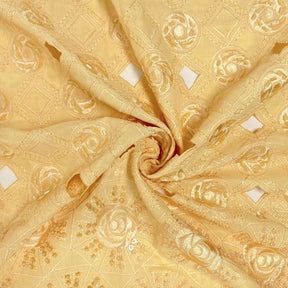 Beige Cotton Voile Embroidery With Sequins And Hole Cut Fabric SV576361 3