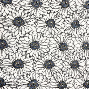 Corded Metallic Lace With Rose Patches Fabric SV576488 Black 1