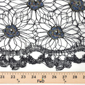 Corded Metallic Lace With Rose Patches Fabric SV576488 Black 3